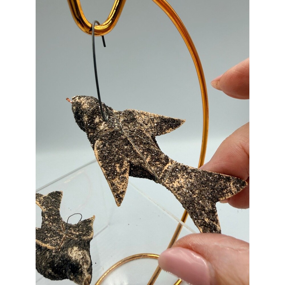 Very Vintage Mica Glitter Cardboard Bird Ornaments - Set of 2 Christmas Holiday - Picture 8 of 15